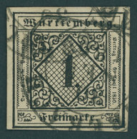 WÜRTTEMBERG 1a O, 1851, 1 Pf. Schwarz Auf Hellsämisch, Steigbügelstempel BIBERACH, Pracht, Mi. (130.-) - Other & Unclassified