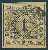 WÜRTTEMBERG 1b O, 1851, 1 Kr. Schwarz Auf Sämisch, K2 RAVENSBURG, Pracht, Mi. 130.- - Altri & Non Classificati