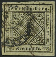 WÜRTTEMBERG 1yb O, 1851, 1 Kr. Schwarz Auf Mittelgraugelbem Seidenpapier, Feinst, Gepr. Thoma, Mi. 300.- - Andere & Zonder Classificatie