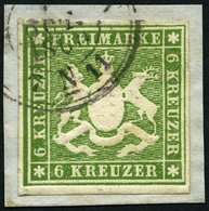 WÜRTTEMBERG 13a BrfStk, 1860, 6 Kr. Grün, Prachtbriefstück, Mi. 140.- - Sonstige & Ohne Zuordnung