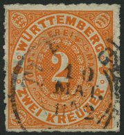 WÜRTTEMBERG 37b O, 1869, 2 Kr. Tieforange, Pracht, Mi. 300.- - Andere & Zonder Classificatie