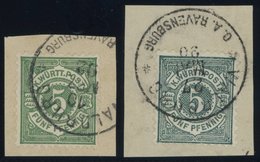 WÜRTTEMBERG 56a,b BrfStk, 1890, 5 Pf., Beide Farben, Mit Seltenem Stempel WALDBURG, 2 Prachtbriefstücke - Otros & Sin Clasificación