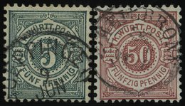 WÜRTTEMBERG 56b,58 O, 1890, 5 Pf. Schwarzblaugrün Und 50 Pf. Lebhaftbraunrot, 2 Prachtwerte, Mi. 115.- - Altri & Non Classificati