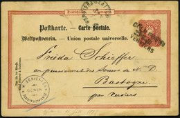 BAHNPOST DR P 14 BRIEF, Cöln-Verriers, L3 Und Firmenstempel DÜREN Auf 10 Pf. Ganzsachenkarte Von 1887, Feinst - Frankeermachines (EMA)