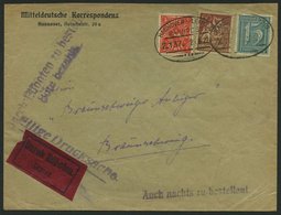 BAHNPOST DR 165,179,225 BRIEF, Hannover-Leipzig (Zug 137) Auf Eilbotenbrief Mit 3 M., 15 Und 60 Pf. Inflation Von 1922,  - Maschinenstempel (EMA)