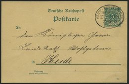 BAHNPOST Heide-Wesselburen, 1892, Auf 5 Pf. Ganzsachenkarte, Pracht - Macchine Per Obliterare (EMA)