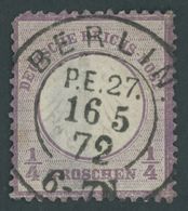 Dt. Reich 1 O, 1872, 1/4 Gr. Grauviolett, Idealer K2 BERLIN P.E.27, Marke Starke Rückseitige Stellen - Oblitérés