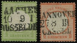 Dt. Reich 2a,3 O, 1872, 1/3 Gr. Gelblichgrün Und 1/2 Gr. Ziegelrot Mit Zentrischen L3 AACHEN/DÜSSELDORF Und HANNOVER/CAS - Used Stamps