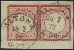 Dt. Reich 4XXXV BrfStk, 1872, 1 Gr. Rotkarmin Im Waagerechten Paar, Linke Marke Mit Plattenfehler Punkt über E (Feld 71) - Gebruikt