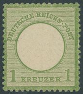 Dt. Reich 7 *, 1872, 1 Kr. Gelblichgrün Mit Feldmerkmal: Weißer Strich Im Rechten Rand, Falzrest, Farbfrisch, Kabinett,  - Oblitérés