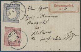 Dt. Reich 19/20 BRIEF, 1874, 1 Gr. Rotkarmin Und 2 Gr. Ultramarin (Riß Verklebt) Auf Kleinem Einschreibbrief Mit K1 SANC - Used Stamps