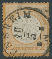 Dt. Reich 24 O, 1872, 2 Kr. Orange, TuT-Stempel BENSHEIM, Starke, Meist Rückseitige Mängel, Mi. (3200.-) - Gebraucht