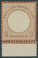 Dt. Reich 27aPräFI *, 1872, 9 Kr. Rötlichbraun, Unterrandstück Mit Prägefehler I Auf Feld 142, Falzrest, Pracht, Fotobef - Gebruikt