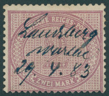 Dt. Reich 37bI ~ , 1875, 2 M. Lilapurpur Mit Plattenfehler Weißer Strich über O In Post, Blaue Handschriftliche Entwertu - Used Stamps