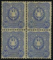 Dt. Reich 42a VB (*), 1880, 20 Pf. Violettultramarin Im Viererblock, Ohne Gummi, Etwas Unfrisch Sonst Pracht, Gepr. Zenk - Used Stamps