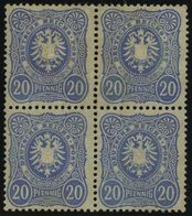 Dt. Reich 42a VB (*), 1880, 20 Pf. Violettultramarin Im Viererblock, Ohne Gummi, Etwas Unfrisch Sonst Pracht, Gepr. Zenk - Oblitérés