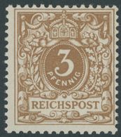 Dt. Reich 45cb **, 1899, 3 Pf. Ockerbraun, Postfrisch, Pracht, Gepr. Zenker, Mi. 130.- - Autres & Non Classés