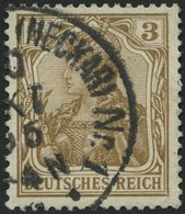 Dt. Reich 69b O, 1904, 3 Pf. Braunocker, Pracht, Gepr. Jäschke-L., Mi. 55.- - Other & Unclassified