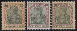 Dt. Reich 74-76 *, 1902, 30 - 50 Pf. Germania, Ohne Wz., Falzreste, 3 Werte Feinst, Mi. 290.- - Altri & Non Classificati