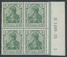 Dt. Reich 85Ia HAN VB **, 1905, 5 Pf. Grün Friedensdruck Im Randviererblock Mit HAN H 1499.13 Und Plattennummer 1, Postf - Altri & Non Classificati