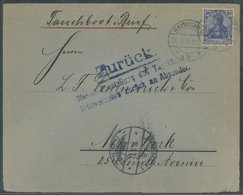 Dt. Reich 87II BRIEF, 1917, 20 Pf. Ultramarin Kriegsdruck Auf Tauchbootbrief Von HAINICHEN Nach New York, Mit Ausfallste - Otros & Sin Clasificación