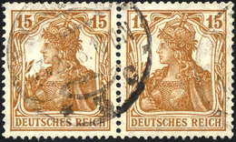 Dt. Reich 100a Paar O, 1916, 15 Pf. Hellgelbbraun Im Waagerechten Paar, üblich Gezähnt Pracht, Mi. 100.- - Used Stamps