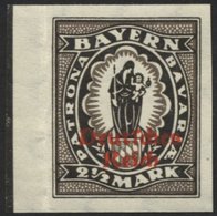 Dt. Reich 133IU **, 1920, 21/2 M. Buchdruck, Ungezähnt, Senkrechter Bug Im Linken Rand, Pracht, Mi. 160.- - Used Stamps