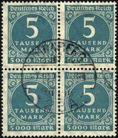 Dt. Reich 274 VB O, 1923, 5 Tsd. M. Mittelblaugrün Im Viererblock, Pracht, Gepr. Infla - Used Stamps