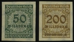 Dt. Reich 321U,323AU *, 1923, 50 Mio. M. Dunkelgrünoliv Und 200 Mio. M. Ockerbraun, Ungezähnt, 2 Prachtwerte, Mi. 200.- - Used Stamps