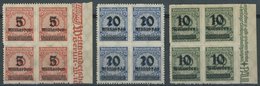 Dt. Reich 334-36B VB **, 1923, 5 Mrd. Auf 10 Mio. M. - 10 Mrd. Auf 50 Mio. M., Durchstochen, In Viererblocks, Postfrisch - Usati