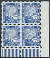 Dt. Reich 374 VB **, 1925, 20 Pf. Rheinland, Walzendruck, Im Rechten Unteren Eckrandviererblock, Postfrisch, Pracht - Sonstige & Ohne Zuordnung