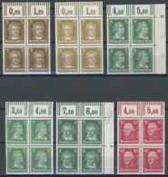 Dt. Reich 385-90WOR VB **, 1926, 3 - 10 Pf. Berühmte Deutsche, Walzendruck 2`9`2, Je Im Oberrandviererblock, Postfrisch  - Altri & Non Classificati