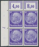 Dt. Reich 472WOR VB **, 1932, 40 Pf. Hindenburg, Walzendruck, Im Linken Oberen Eckrandviererblock, Postfrisch, Pracht, R - Other & Unclassified