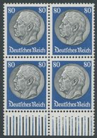 Dt. Reich 494 VB **, 1933, 80 Pf. Hindenburg, Wz. 2, Im Unterrandviererblock, Postfrisch, Pracht, Mi. 120.- - Other & Unclassified