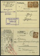Dt. Reich 513,519 BRIEF, 1943, 3 Und 12 Pf. Hindenburg, 4 Belege Mit Lochungen: LH, LVA Und C.H.B., Pracht - Andere & Zonder Classificatie