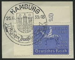 Dt. Reich 698 BrfStk, 1939, 25 Pf. Deutsches Derby, Obere Linke Bogenecke Mit Form-Nr. 1, Sonderstempel, Prachtbriefstüc - Andere & Zonder Classificatie