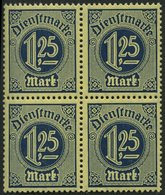 DIENSTMARKEN D 31x VB **, 1920, 1.25 M. Preußischblau, Friedenspapier, Im Viererblock, Pracht, Gepr. Infla, Mi. 100.- - Dienstzegels