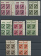 DIENSTMARKEN D 75-81X,Y VB **, 1923, 20 - 500 M. Freimarken In Oberen Rechten Eckrandviererblocks, 20 M. Beide Wz., Post - Oficial