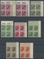 DIENSTMARKEN D 75-81X,Y VB **, 1923, 20 - 500 M. Freimarken In Oberen Rechten Eckrandviererblocks, 20 M. Beide Wz., Post - Dienstzegels