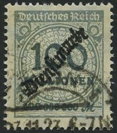 DIENSTMARKEN D 82 O, 1923, 100 Mio. M. Dunkelgrüngrau, Pracht, Gepr. Dr. Oechsner, Mi. 200.- - Service