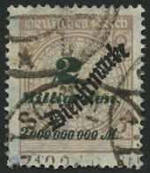 DIENSTMARKEN D 84 O, 1923, 2 Mrd. M. Mattsiena/schwarzgrün, Feinst (kl. Zahnmängel), Gepr. Peschl, Mi. 150.- - Officials