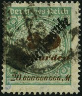 DIENSTMARKEN D 87 O, 1923, 20 Mrd. M. Opalgrün, Fetter Stempel, Feinst, Gepr. Peschl, Mi. 200.- - Dienstzegels
