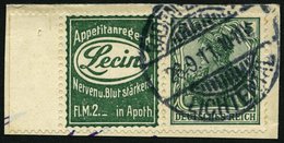 ZUSAMMENDRUCKE W 2.4 BrfStk, 1911, Lecin + 5 Pf. Mit Heftchenrand!, Prachtbriefstück, Mi. (600.-) - Se-Tenant
