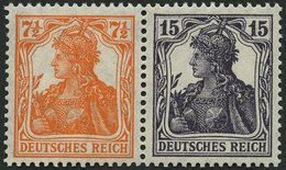 ZUSAMMENDRUCKE W 11ba *, 1917, Germania 71/2 + 15, Falzreste, Pracht, Mi. 230.- - Se-Tenant