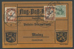 ZEPPELINPOST 13a BRIEF, 1912, 1 M. Gelber Hund, 2x Auf Flugpostkarte Mit 5 Pf. Zusatzfrankatur, Sonderstempel Darmstadt  - Poste Aérienne & Zeppelin