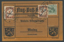 ZEPPELINPOST 13a BRIEF, 1912, 1 M. Gelber Hund, 2x Auf Flugpostkarte Mit 5 Pf. Zusatzfrankatur, Sonderstempel Darmstadt  - Luft- Und Zeppelinpost