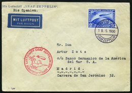 ZEPPELINPOST 57A BRIEF, 1930, Südamerikafahrt, Bordpost, Fr`hafen-Sevilla, Prachtbrief - Luft- Und Zeppelinpost