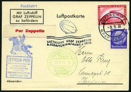 ZEPPELINPOST 229D BRIEF, 1933, 6. Südamerikafahrt, Mit Zusätzlichem Stempel Aschersleben, Prachtkarte - Luchtpost & Zeppelin