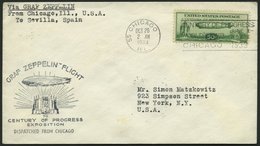 ZEPPELINPOST 244B BRIEF, 1933, Chicagofahrt, US-Post, Chicago-Sevilla, Prachtbrief - Poste Aérienne & Zeppelin