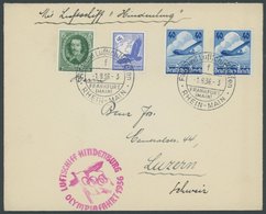 ZEPPELINPOST 427B BRIEF, 1936, Olympiafahrt, Auflieferung Rhein-Main-Flughafen (Buchstabe F), U.a. Frankiert Mit 2x Mi.N - Airmail & Zeppelin